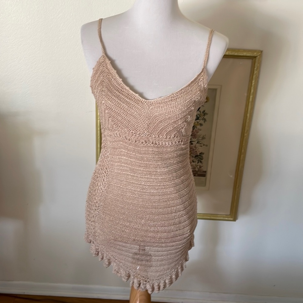 90s y2k cool attitudes crotchet top neutral beige tan color spaghetti strap